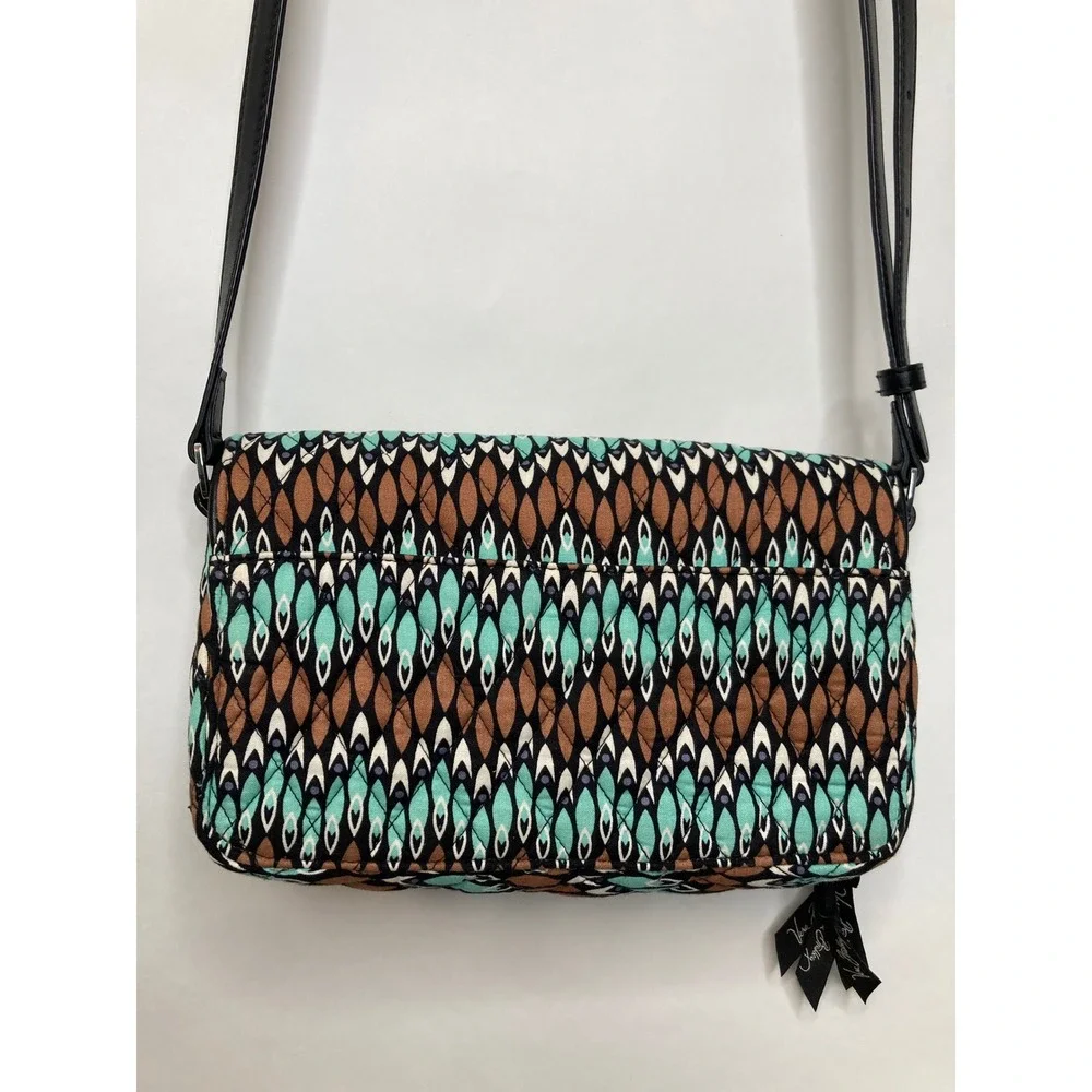 Vera Bradley All In‎ One Crossbody Wallet Ikat Diamonds Black Teal Quilted Bag